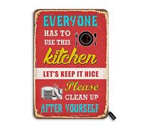 Letrero decorativo de estaño con texto en inglés «Everyone Has To Use This Kitchen Please Clean Up After Yourself» de 8 x 12 pulgadas para decoración de pared para el hogar, cocina, granja, cafetería