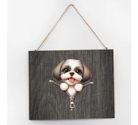 Letrero decorativo de madera con cremallera Shih Tzu, decoración para entrada, raza de perro, cachorro, amante de las mascotas, letrero de madera positivo para decoración de pared para sala de estar