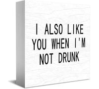 Letrero decorativo de madera con texto en inglés "I Also Like You When I'M Not Drunk - Decoración divertida para oficina y hogar, rústico, granja, cuadrado, decoración de escritorio para estante, 5 x