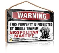 Letrero decorativo de madera con texto en inglés «Warning This Property Is Protected By A Highly Trained Neopolitan Mastín Mastín (20 x 30 cm)