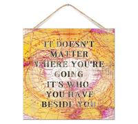 Letrero decorativo de madera para colgar con texto en inglés "It Doesn't Matter Where You're Going", decoración de estante para porche, imágenes de mapa del mundo antiguo, letreros de madera positivos
