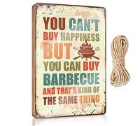 Letrero decorativo de madera para el baño con el texto en inglés "You Can'T Buy Happiness But You Can Buy Barbecue" para decoración del hogar, letreros divertidos de oficina (23 x 35 cm)