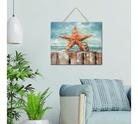 Letrero decorativo de madera para pared, diseño náutico, playa, océano, estrella de mar, bonita placa de madera con cita para colgar, animales marinos, tortugas, pulpo, cangrejo, obras de arte