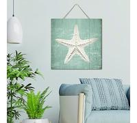 Letrero decorativo de pared con diseño náutico de playa y océano, diseño de estrellas de mar subacuáticas, placa de madera moderna pintada de coral, peces, tortugas, arte de pared, letrero de madera