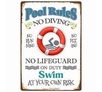 Letrero decorativo de reglas de piscina, sin buceo, no correr, no orinar, no salvavidas, no deber nadar bajo tu propio riesgo, decoración de letrero de metal duradero para playa, hogar, bar, piscina
