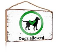 Letrero decorativo frontal de madera con círculo verde con silueta de perro: letrero con texto en inglés "Dogs Allowed", regalo divertido de caza, decoración hippie (20 x 30 cm)