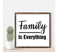 Letrero decorativo moderno con marco de madera para decoración de pared con texto en inglés "Family Is Everything", 17,8 x 17,8 cm, versículo bíblico, tipografía inspiradora, letreros colgantes de