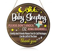 Letrero decorativo para bebé durmiendo, letrero para puerta de entrada con texto "Baby Sleep No Solicitation Do Not Knock", letrero para no llamar a la puerta, letrero para no tocar la puerta