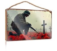 Letrero decorativo para colgar con texto en inglés "Soldado en amapolas: un momento de reflexión" con texto en inglés "A Moment Of Reflection" (23 x 35 cm)