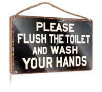 Letrero decorativo para el baño, por favor, descarga el inodoro y lávate las manos. Regalos para amigos del trabajo, decoración del hogar occidental (20 x 30 cm)