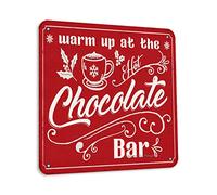 Letrero decorativo para el hogar, cocina, granja, tienda, cafetería, cafetería, bar, pub, decoración de pared divertida de 30 x 30 cm con texto "Warm Up At The Hot Chocolate Bar