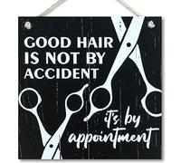 Letrero decorativo para pared de peluquería con texto en inglés "Good hair is not by accident" (8 x 8 pulgadas)