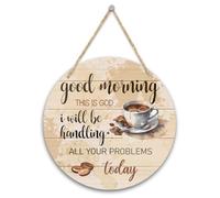 Letrero decorativo para puerta con texto en inglés "Good Morning This is God", letrero inspirador de madera para colgar en la granja, decoración de pared retro, decoración de pared y accesorios para