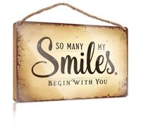 Letrero decorativo para puerta delantera con texto en inglés "So Many My Smiles Begin With You. Home Sweet Home" (15 x 28 cm)