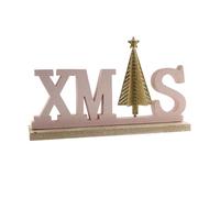 Letrero decorativo 'xmas' en madera rosa