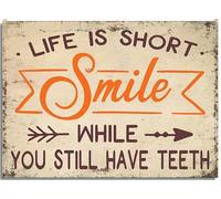 Letrero divertido de aluminio con texto en inglés "Life is Short Smile While You Still Have Tooths", divertido letrero de metal para regalo para el hogar, cafetería, bar, decoración de pared