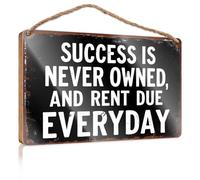 Letrero divertido de cocina con texto en inglés "Success Is Never Owned, And Rent Due Everyday". Letreros de pared divertidos (20 x 30 cm)