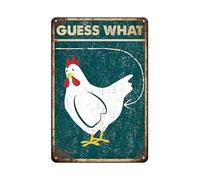 Letrero divertido de gallinero para exteriores - Guess What Chicken Butt, letreros de metal rústico vintage, letrero decorativo de gallinero para valla de granja al aire libre, 8 x 12 pulgadas