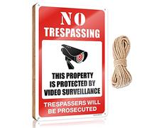 Letrero divertido para colgar en la puerta con texto en inglés "No Trespassing - This Property Is Protected By Video Surveillance" (23 x 35 cm)
