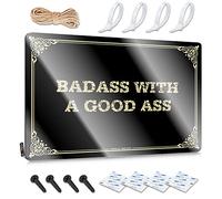 Letrero divertido para decoración de puerta de dormitorio con texto en inglés "Badass With A Good Ass" (20 x 30 cm)