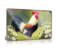 Letrero divertido para el hogar con texto en inglés "A Rooster Amidst Daisy Flowers In A Pastoral Scene" - Letrero de metal divertido para tu habitación (30 x 40 cm)