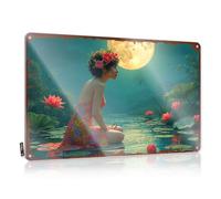 Letrero divertido para puerta con texto en inglés "Man Cave For Men Full Moon Serenity: A Woman In A Lotus Pond" (30 x 40 cm)