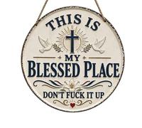 Letrero «Este es mi lugar bendito», divertido letrero colgante para exteriores con temática religiosa, placa rústica cristiana con cruz y paloma, ideal para patio, jardín o cafetería (12in)