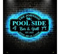 Letrero Familiar Personalizado Junto a La Piscina, Luz LED, Letrero De Metal Para Piscina, Barra Oasis De Piscina Y Decoración De Pared De Metal Para Parrilla