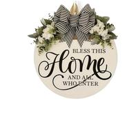 Letrero floral de primavera para puerta | Cartel de bienvenida de plástico para entrada de puerta delantera | Placa Bless This Home con flores artificiales | Decoración colgante de jardín de verano