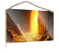 Letrero frontal con texto en inglés "Golden Books and Coins Lead to A Bright Door" (15 x 28 cm)