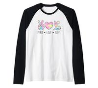 Letrero gráfico Peace Love Surf con Forma de corazón, Onda Costera Camiseta Manga Raglan
