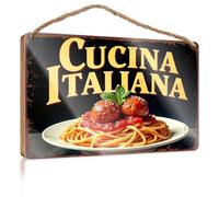 Letrero grande con texto en inglés «Italian Cuisine: Spaghetti with Meatballs» (23 x 35 cm)