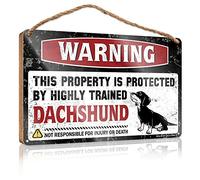 Letrero grande de madera con texto en inglés "Warning This Property Is Protected By A Highly Trained Dachshund" para decoración de baño, arte de pared y oficina para hombres (23 x 35 cm)