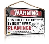 Letrero grande de madera con texto en inglés "Warning This Property Is Protected By A Highly Trained Flaming", letrero de bienvenida para puerta delantera, accesorios de escritorio para M (15 x 28 cm)