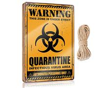 Letrero grande de madera con texto en inglés "Warning This Zone Is Under Strict Quarantine" (20 x 30 cm)