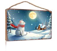Letrero grande para el hogar con texto en inglés "Snowy Night Adventure: A Cat'S Journey Under The Moonlight" para carteles e impresiones de cocina (15 x 28 cm)