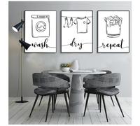 Letrero Imágenes en blanco y negro Cuarto de baño Decoración del hogar Impresiones artísticas de pared Pintura en lienzo Pósteres nórdicos Lavar en seco Doblar Repetir lavandería 30x45cmx3 Sin marco