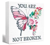 Letrero inspirador de caja de madera con texto en ingls ""You Are Not Broken Floral Butterfly"", letreros de madera para escritorio de salud menta