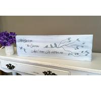 Letrero inspirador de madera con texto en inglés "His Eye is on the Sparrow", himno alentador y envejecido, para oficina, hogar, sala de estar, dormitorio, arte, pared, puerta, bares, clubes