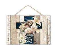 Letrero inspirador de madera establecida con texto en inglés "Be still And Know That I Am God", decoración de pared para mantel, Pascua, belén, letreros de madera motivacionales, decoración de pared