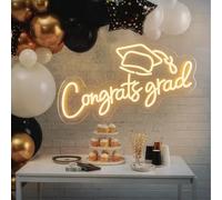 Letrero LED acrílico de neón con texto en inglés "Congrats Grad" regulable para decoración de graduación, clase de 2024, para sala de fiestas, dormitorio, telón de fondo, regalos de celebración