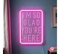 Letrero LED con texto en inglés «I'm So Glad You're Here», alimentado por USB, para decoración de pared, acrílico, intensidad regulable, con cadena para colgar, para cafetería, comedor, sala de estar