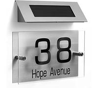 Letrero LED de dirección con energía Solar: Acero Inoxidable, números de casa autoiluminados, Personalizable, Resistente a la Intemperie.(L)