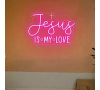 Letrero LED de neón con texto en inglés "Jesus Is My Love", luz de neón cristiana personalizada para el día de Navidad, versículo de la Biblia, decoración de pared para el hogar, regalos de Navidad