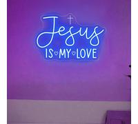 Letrero LED de neón con texto en inglés "Jesus Is My Love", luz de neón cristiana personalizada para el día de Navidad, versículo de la Biblia, decoración de pared para el hogar, regalos de Navidad