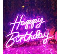 Letrero LED de neón de feliz cumpleaños, luz nocturna, decoración de fiesta de cumpleaños, color rosa, funciona con USB, decorativo para telón de fondo, fiesta, dormitorio, decoración de pared, 5 V