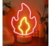 Letrero LED de neón de llama, luz de neón de fuego alimentada por USB/batería para cueva de hombre, dormitorio, cafetería, bar y decoración de fiesta, lámpara de arte en llamas única con base