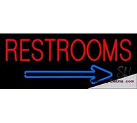 Letrero LED de neón real para baños con flecha azul, hecho a mano, para decoración de pared, PVC, 14 x 17 pulgadas