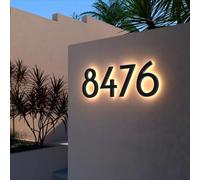 Letrero LED personalizado con número de casa iluminado, placa de dirección retroiluminada personalizada (negro, altura 40 cm)