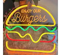 Letrero LED Snack Letreros de neón Comida Luces LED Tienda Pared Lámparas decorativas de palomitas de maíz Pizza Hamburguesa Tacos Decoración Luz USB Brillo ajustable